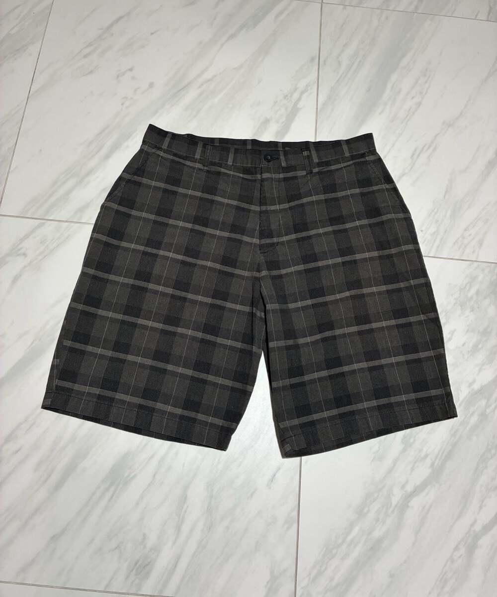 Subculture Mens Gray Plaid Flat Front Bermuda Shorts